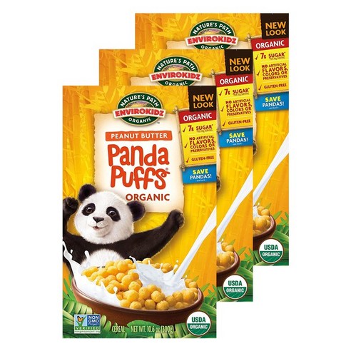 네이쳐스패스 엔바이로키즈 팬더 퍼프 시리얼 284g, 3개, 피넛 버터(Peanut Butter), 300g