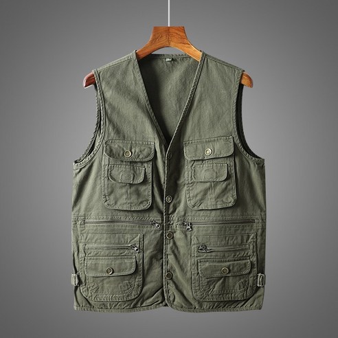 MOHEGIA 다기능 야외 조끼/낚시 조끼, 4XL(180-200kg), 군사 녹색 (버튼)