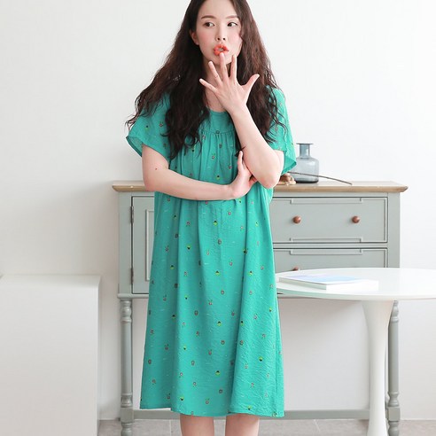 서빈 여성용 루즈핏 인견 반팔 원피스 [PK7426] 꽃무늬 인견잠옷 홈웨어