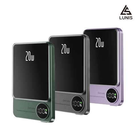 루니스 맥세이프 보조배터리 20W 고속 충전 +맥세이프링 +USB케이블, 그린 (5000mAh)