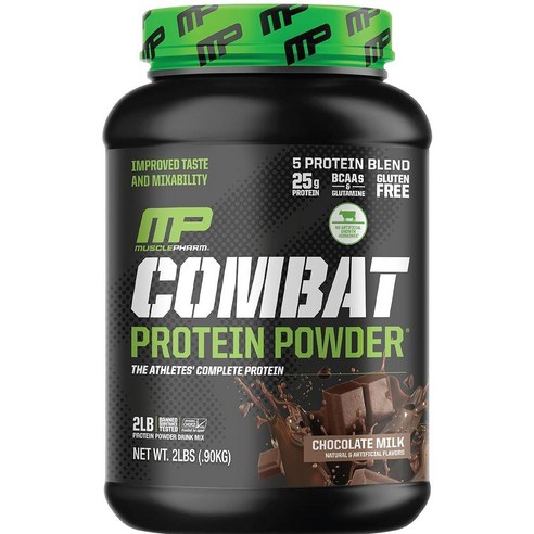 MusclePharm 컴뱃 단백질 파우더 생산적인 운동을 위한 근육 연료 분리 유청 단백질 및 계란 알부민을 포함한 5가지 단백질 공급원 저탄수화물 글루텐 프리 0.9kg, Chocolate, 1개, 1) 2 Pound  Chocolate