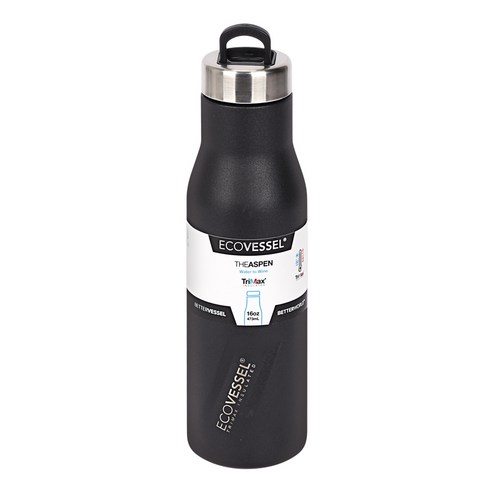 [ECOVESSEL] 뉴아스펜16 473ml 친환경 스테인레스 3중단열 프리미엄 보온보냉병, 블랙쉐도우