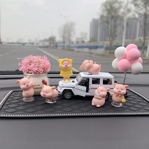 차내 액세서리 장식품, 1 건, 6마리 돼지 파우더 파우더 흰공 흰둥이 큰g그랜드 미디