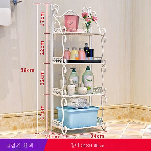 ZZJJC 욕실 화장실 선반 바닥 주방 침실 층간 화장실 삼각수납대 펀치프리, 4단:높이88CM-화이트색