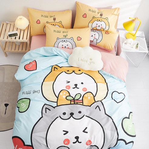 귀염둥이 만화 전면 대판 꽃 4종 세트 침대 시트 스타일 삿갓 침구 세트 침구, 달콤한 사랑