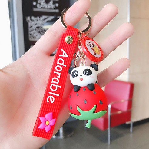귀여운 과일 곰 액세서리 카우보이 애니메이션 만화 열쇠고리 커플 선물 가방 열쇠고리 액세서리 도매, 딸기 팬더