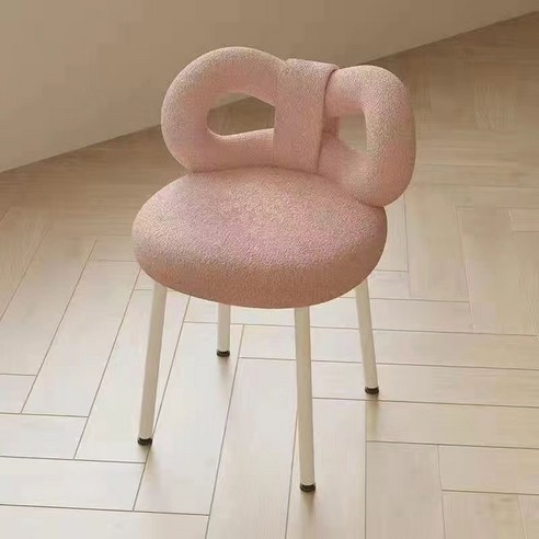 YISOKO 화장대 의자 뽀글이 리본 등받이 의자