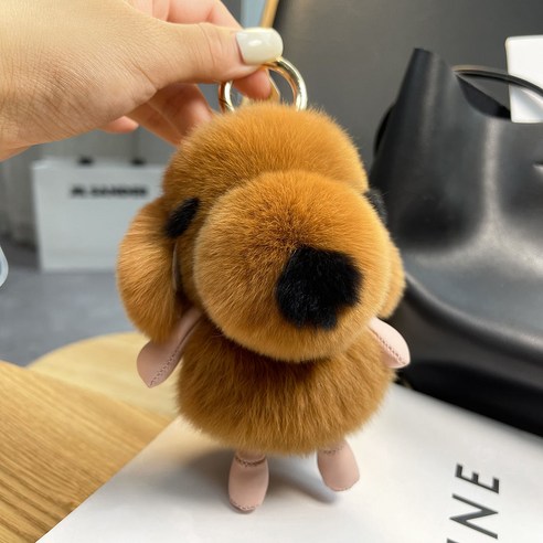 진달 토끼털 강아지 자동차 열쇠고리 액세서리 개성 창의 망홍 귀엽다 강아지 털가방 액세서리, 캐러멜색