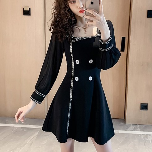 Amaethon 가을 여성 하객 미니 원피스