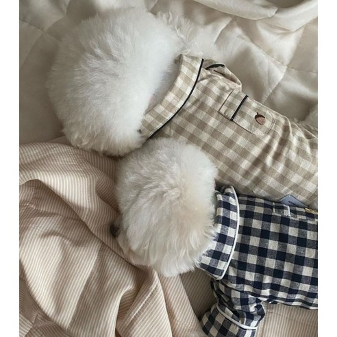 (마루스토어) 네이비/베이지 체크무늬 파자마 강아지옷 애견옷 강아지잠옷, 네이비