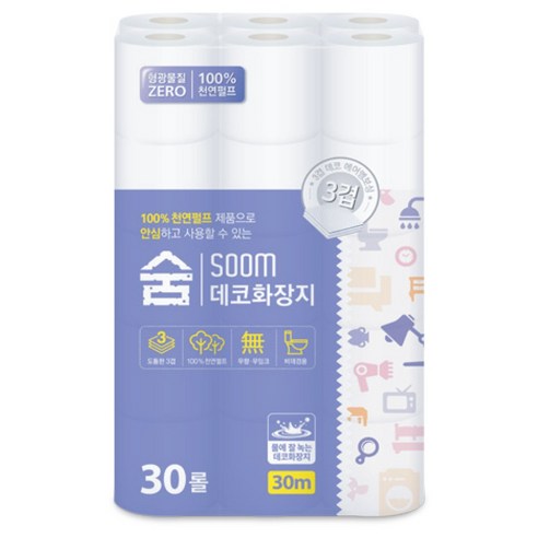 숨 100% 천연펄프 화장지 30m x 30롤, 1개