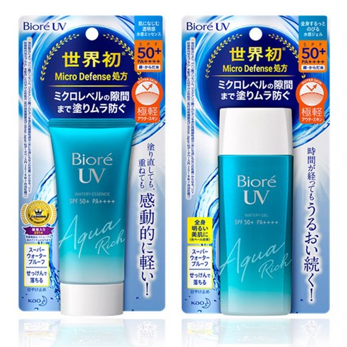 일본 Biore UV 비오레 선크림 아쿠아리치 워터리 에센스 3개 세트 SPF50 PA 선크림 선스크린 얼굴몸용, 70g, 2개