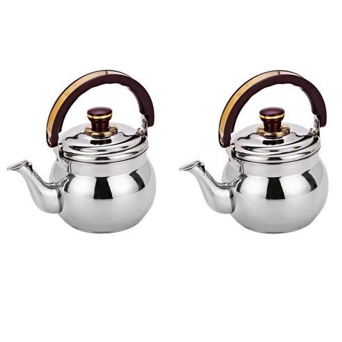 2pcs 스테인레스 스틸 휘파람 주전자 주방 레스토랑 주전자 600ml, 실버, 0.6L