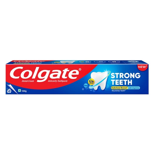 Colgate Strong Teeth 2X Stronge Teeth용 칼슘 강화 치약 치아 미백, 100g, 100g, 2개