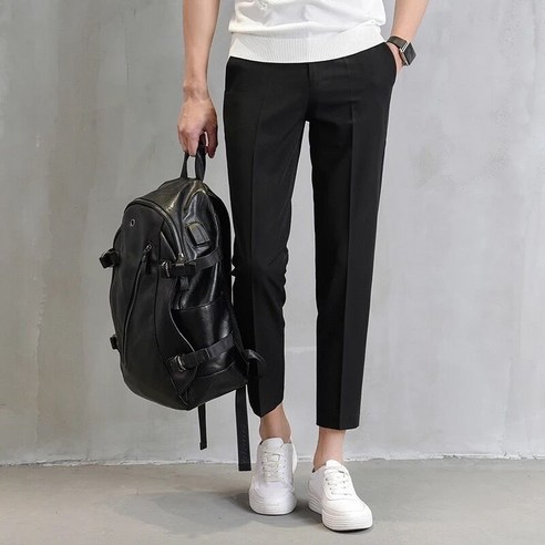 KORELAN 수트 9부 양복 바지 남자 슬림한 발 봄 청년 한국판 트렌드 비즈니스 파마 면바지 9부 캐주얼