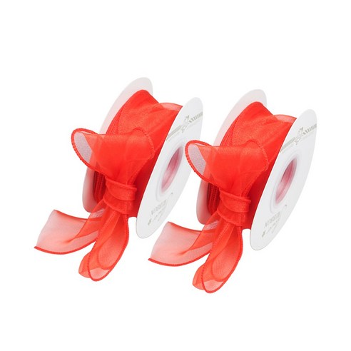 디어플레이스 쉬폰 리본끈 오간디 포장끈 4cm, 2개, 9m, 01 레드
