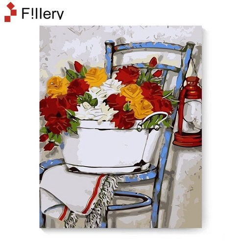 FiIIery DIY 명화그리기 해바라기그림 풍경화 꽃 유화 세트 40 x 50cm, 09-다색 장미, 1개