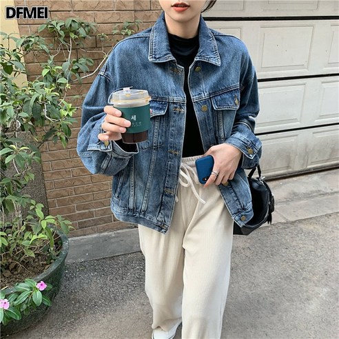 ANYOU 여성 빈티지 INS 루즈핏 코디 캐주얼 데님 야상 자켓