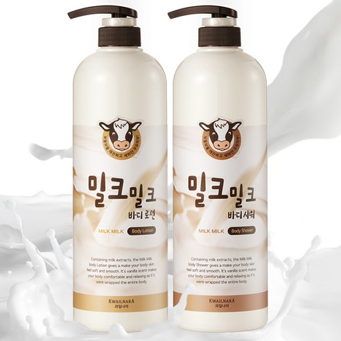 과일나라 밀크밀크 우유 바디로션 1000ml + 바디워시, 2개