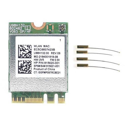Retemporel RTL8821CE 802.11AC 1X1 Wi-Fi+BT 4.2 콤보 어댑터 카드 SPS 915621-001 Hp ProBook 450 G5 시리즈용 무선 네트워크, 1개, 녹색 & 흰색