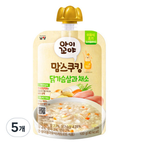 아이꼬야 유아용 맘스쿠킹 레토르트 이유식, 닭가슴살 + 채소 ..., 100g, 5개 닭가슴살 + 채소 혼합맛 × 100g × 5개 섬네일