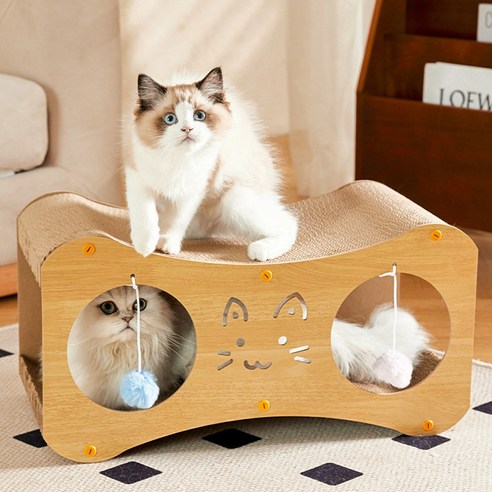 개과천선 어몽드 이써클 고양이 스크래쳐 원목 하우스 발톱 관리 숨숨집 터칭볼 스트레스해소, 1개