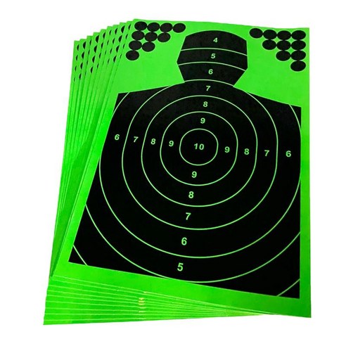10pcs 슈팅 스티커 접착 반응성 대상 스티커 양궁 활 사냥 슈팅 연습 훈련을위한 종이 대상, 30.5x46cm, 접착 스티커, 초록