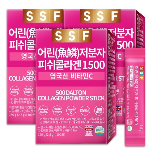 순수식품 500달톤 저분자 피쉬 콜라겐 1500mg 스틱 3박스(300포) 실속형 비타민C, 250g, 3개