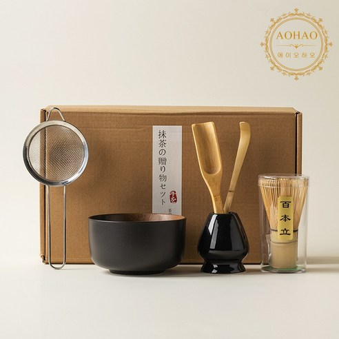 AOHAO 말차 도구 4/6PCS 세트 Matcha Whisk 차선 다완 차선립, 블랙 6PCS, 3세트