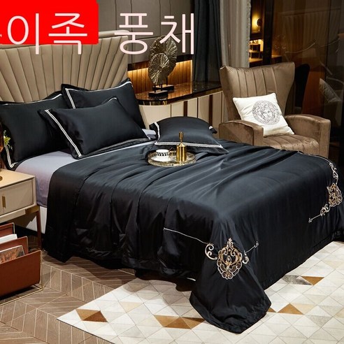 이인풍 여름이불 순색 심플한 북유럽풍 여름이불 물세탁 얼음자수 에어컨 이불 싱글.m. 미샤 얇은 이불 가정용 판다 연근 *cm 단하 이불, 나이트 블랙
