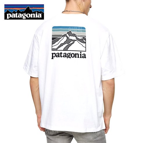 파타고니아 라인 로고 릿지 포켓 반팔티 화이트 남자 티셔츠 라운드 오버핏 루즈핏