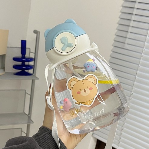 【휴대용 물병】물 컵 여자를위한 찾고 플라스틱 컵 성인과 투명한 밀짚 컵 휴대용 귀여운 대용량 물병 컵, 색깔9