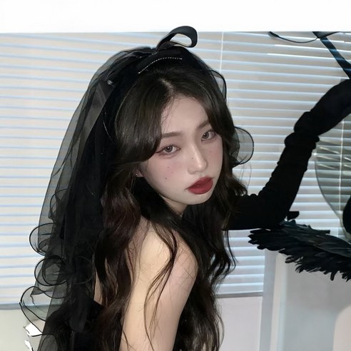 셀프웨딩 리본 면사포 베일 진주 촬영소품 브라이덜 샤워 숏 화이트, 1개, D.리본진주 블랙2단