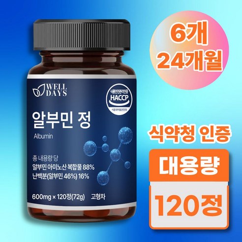WELLDAYS 알부민 정 100% 정품 haccp 인증, 6세트(720회분)