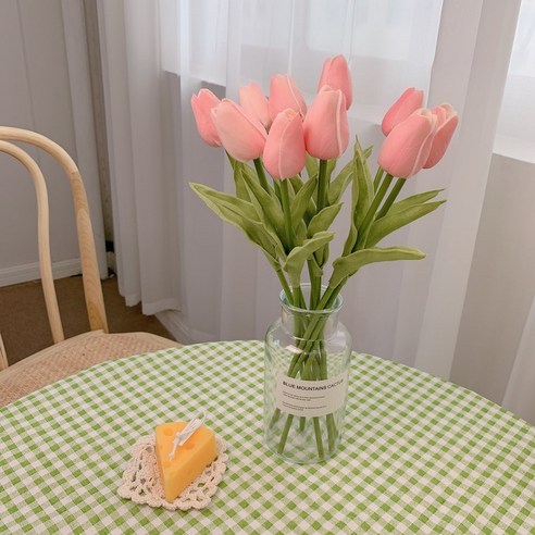 DFMEI 인사이드 플라워 튤립 선물하기 거실 에뮬레이션 꽃다발 사진촬영 꽃다발도장식용 조화, DFMEI 10 핑크 꽃병, 하나