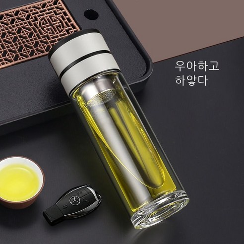 316 스테인리스강 스피드 뚜껑 차 수분 분리컵 남녀 비즈니스 차량 적재 차 거품 단추식 보온컵, 유리잔 흰색, 401-500ml