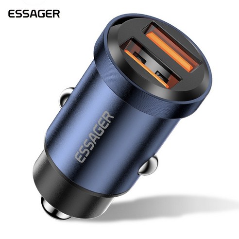 ESSAGER 자이로스코프 미니 30W 45W USB-A C타입 듀얼포트 차량용 시거잭 고속 충전기, Blue, 30W(USB A x USB A)(A-003)