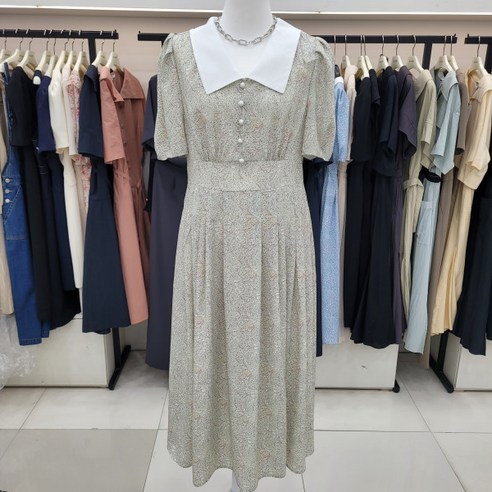 온앤온 카라배색 플라워 나염패턴 원피스 njw3mo60501