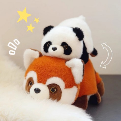 니즈박스 이런 반전 어때 귀여운 팬더 너구리 양면 봉제 인형, 1개, 팬더너구리, 30cm
