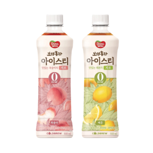 [동원] 보성홍차 아이스티 제로 복숭아 500ml 12개 + 레몬 500ml 12개, 24개