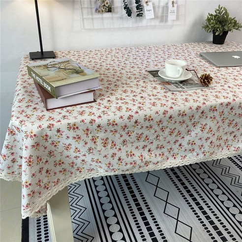 목가적 인 테이블 천으로 면화 대마 레이스 레이스 식탁보 직사각형 커피 테이블 천으로 북유럽 작은 신선한 책상 식탁보, 작은 장미(레이스 레이스), 60*60cm