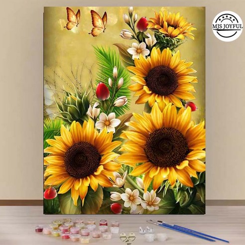 엠제이에스 명화그리기 50x40cm (캔버스형) DIY 유화 세트, KK28 금빛 황금 해바라기