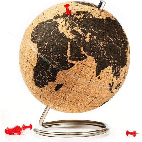 지구본 선물 세계 행정동 Suck UK Cork Globe World Map Pin Board 데코 핀이 있는 여행 지도 Globes Of The With Stand 장식 사무, White Cork, Small