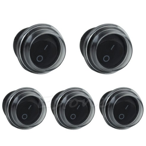 5pcs 라운드 2 핀 SPST 온 오프 로커 보트 스위치 12V 스냅 +방수 코트 핫, 검은색
