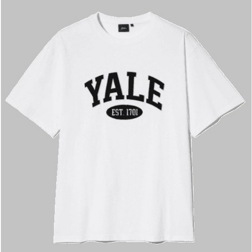 예일 데일리 아치 흰 반팔티 여성 남성 티셔츠 블랙로고 YALE EST 1701