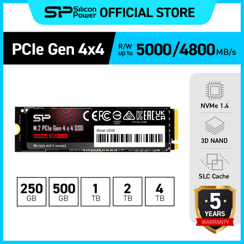 실리콘파워 Silicon Power UD90 NVMe M.2 PCIe Gen 4x4 SSD, 1TB