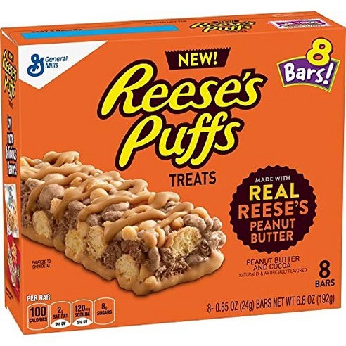 General Mills Breakfast Cereal Bars 6.8oz (Reeses Puffs) 제네럴 밀스 아침 시리얼 바 6.8온스(리즈 퍼프스), 192g, 8개 - 그래놀라... 