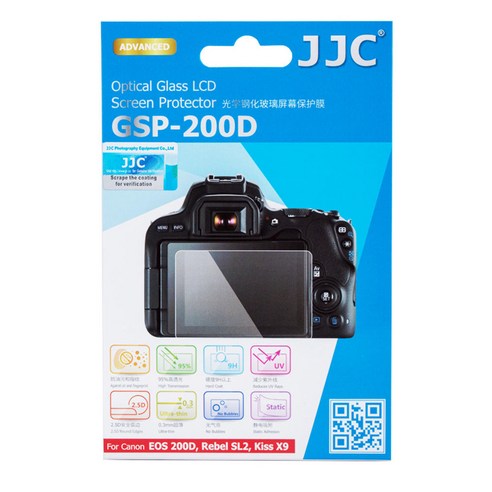 JJC 고압축 강화유리 LCD 액정 프로텍터 GSP-200D EOS 200D 200DII 250D Rebel SL2 SL3 Kiss X9 X10 EOS R 필름, 단품, 1개