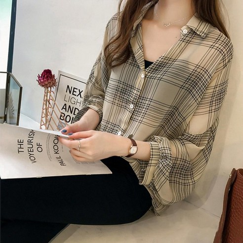 스타일아유 여성 캐쥬얼남방 오버핏 셔츠 체크 블라우스 여자 남방 빅사이즈