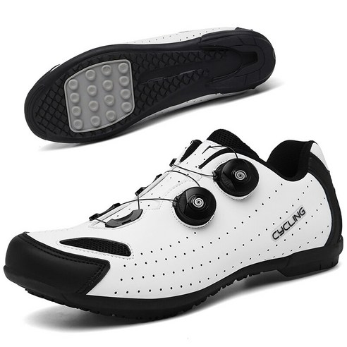 사이클링 신발 mtb spd 클리트 자동 잠금 산악 자전거 스니커즈 남성용 로드 사이클링 신발 통기성 플랫 자전거 신발, white rubber, 235